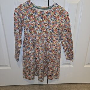 Mini Boden Floral Cotton Dress in Green-Trimmed Multicolor